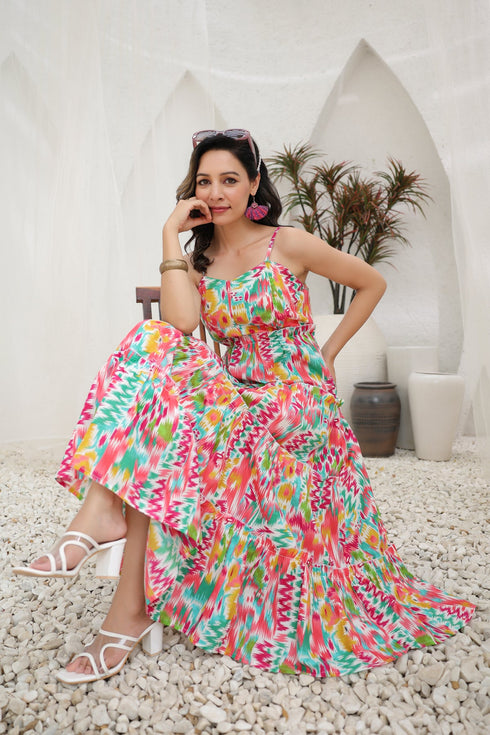 Printed Fit & Flared Midi Ethnic Dress
